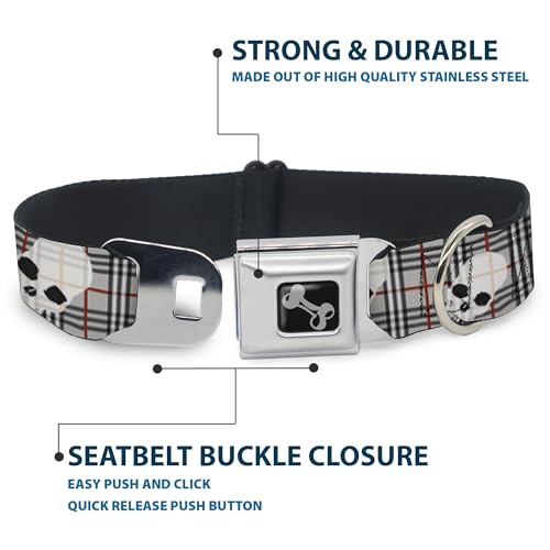 Collier de chien ceinture de sécurité Buckle Down Dc-w32051-ws petit format plaid gris et crânes