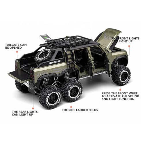 Image of 6 Wheel Defender Toy Car Diecast Metal Car Model 1:24 Defender Cars for Kids Boy Girl Zinc Alloy Pull Back Toy Cars with Sound and Light Gift and Collectible