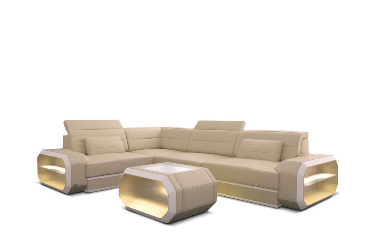 Mini Ledercouch Verona L Form mit LED – Modern und Bequem