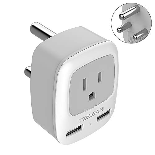 South Africa Power Adapter, TESSAN International Grounded Travel Plug Adaptor with 2 USB