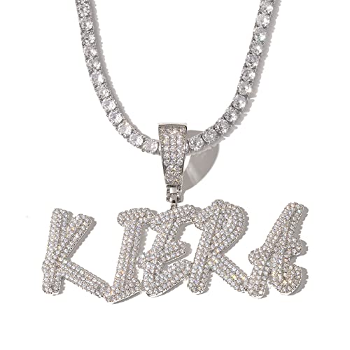 Lulu Mel Iced Out Personalized Cursive Name Necklace For Trendy Women, Custom Handmade Nameplate Pendant With Cuban Link Chain, White Gold Plated Hip Hop CZ Diamond Jewelry Gifts