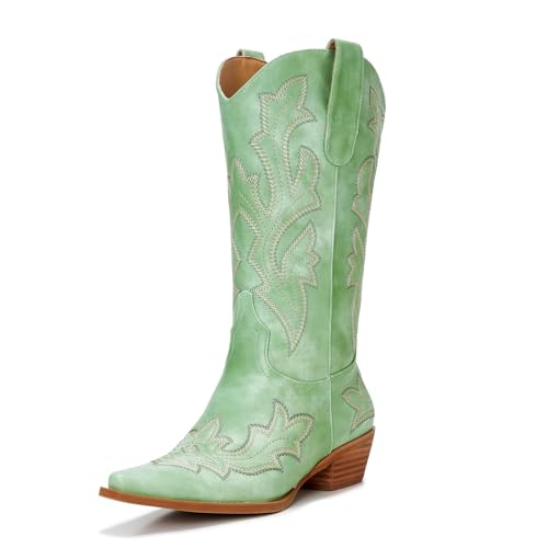 Image of Cowboy Boots for Women - Embroidered Western Cowgirl Boots with Fashion Snip Toe, 1.75-Inch Low Block Heel and All-Day Comfort Fit