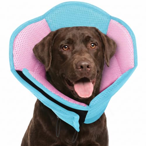 Image of AOFITEE Large Dog Cone - Adjustable Dog Cone to Stop Licking, Foldable Extra Large Cones Dogs for Wound Healing, Pet Elizabethan Cones Collar After Surgery, XL Fabric Pet Neck Collar, BluePink X-Large