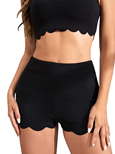 Shein Women's Lace Biker Shorts High Waist Short Leggings Yoga Workout Shorts Slip Undershorts Scallop Trim Black Xl #TOP21