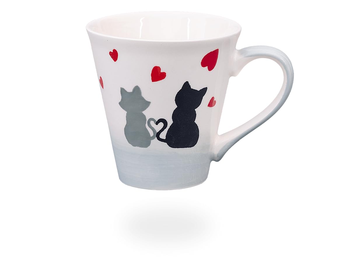Teeset, Teeservice, Teekanne 1,5l aus Keramik mit Stövchen aus Metall und 2 Teetassen, "Cats in Love", Geschenkidee für Katzenliebhaber, handbemalt