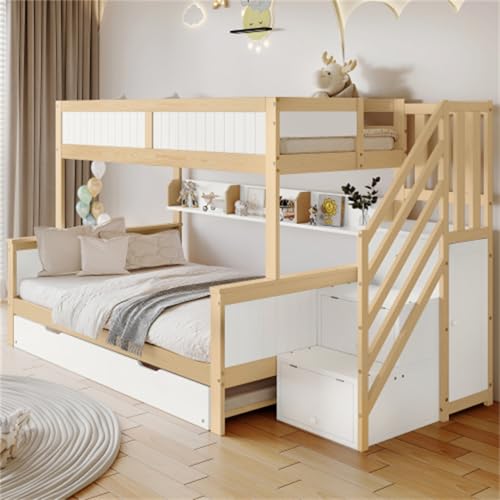 XQJLSL Litera 90 x 200 y 120 x 200 cm con protección contra caídas, cama alta con cama plegable, armario, escalera esquinera, escalera con espacio de almacenamiento, cama familiar para habitación