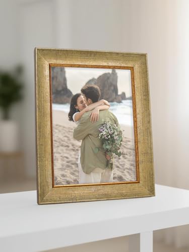 Image of GOLDEN PEACOCK 6x8 Inch Photo Frame - Antique Gold & Beige Finish | Vintage Decorative Tabletop & Wall Hanging Picture Frame for Home Decor & Gifting