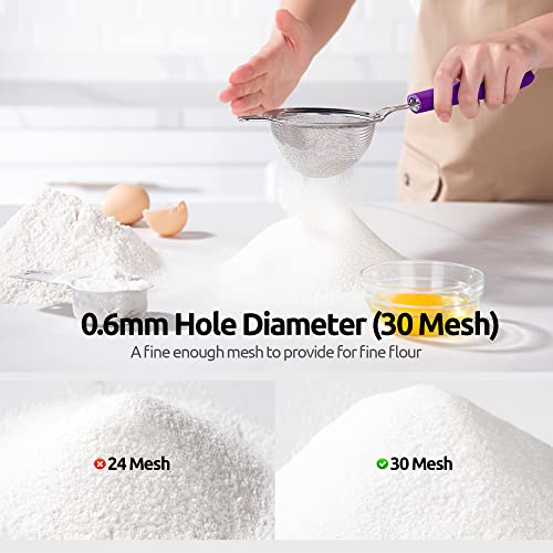 Image of 18 /8 Stainless Steel Mesh Strainer: U-Taste 3.9 Inch Kitchen Fine Mesh Sieve Food Colander with Riveted Sturdy Silicone Handle and 30 Mesh Hole for Straining Flour, Quinoa, Tea, Juice (Purple)