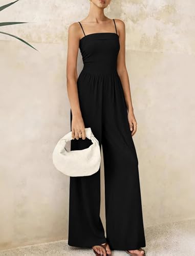 chicyes Women's Jumpsuits Dressy Adjustable Spaghetti Straps Sleevelesss Casual Wide Leg Tube Rompers Jumper Beach Vacation Summer Outfits — view 6