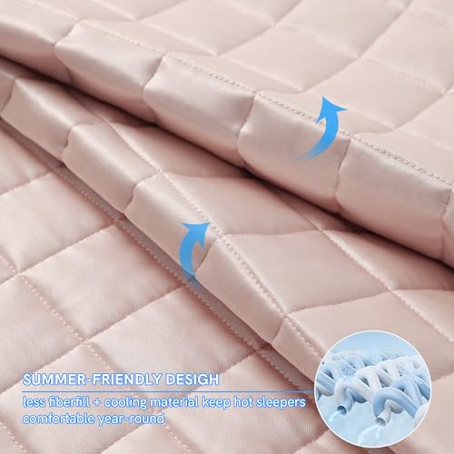 YnM Cooling Weighted Blanket for Adults, 30lbs Heavy Bed Throw Comforter with 100% PE Fabric, Ideal for Hot Sleepers or Summer Days(88x104 Inches for Queen/King Bed, 30 Pounds, Pink)