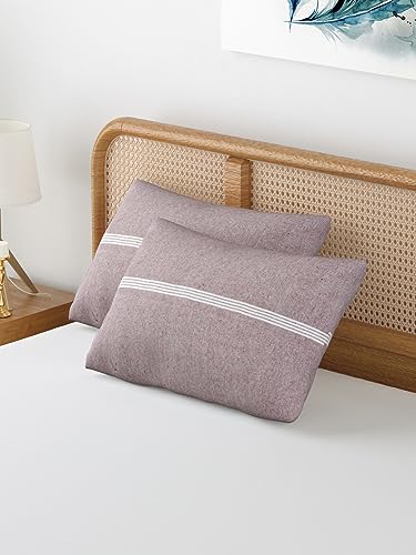 Image of Varde 180 TC Pillow Cover Set of 2 | Pillow Cover Cotton 100% | Pillow Cover Set of 2 King Size | Wrinkle Free & Fade Resistance | Striped Pattern | Standard Size | All Season Use (Light Maroon)