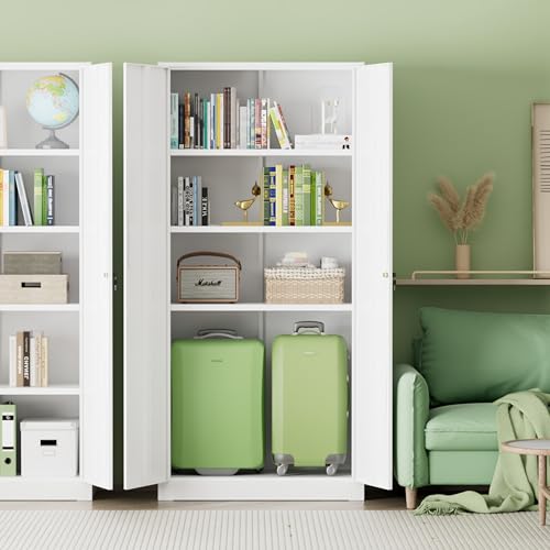 Image of INTERGREAT Metal Storage Cabinet, 72 inch H Lockable Steel Cabinets with Locking Doors, Storage Locker with Adjustable Shelves for Office, Home, Garage, Gym, School (White)