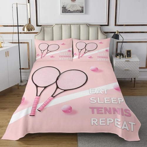 Castle Fairy Tennis Bedspread Twin Size Fashion Sports Ball Game Coverlet Set Kids Room Present Girly Pink Style Bedroom Decor Bedding Set Tennis Racket Bedding with 1 Pillowcase