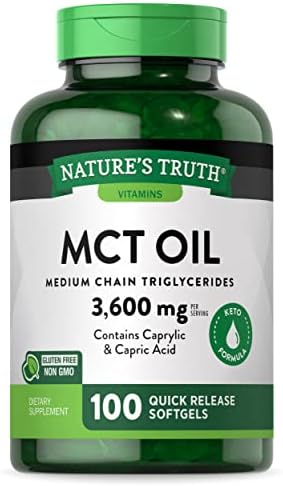 Nature's Truth MCT Oil Capsules | 100 Softgels | Keto Friendly Coconut Oil Pills | Non-GMO, Gluten Free