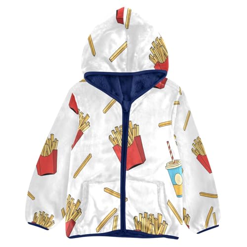 French Fries and Drinks Toddler Fleece Jacket Girl Boys Hooded Fleece Jacket Coat Warm Outwear Zip-up 3-10T