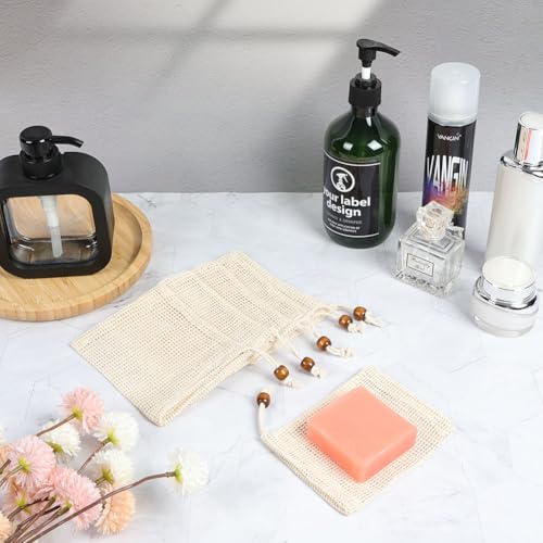Alaoo Seifensäckchen Bio 6er Set, Seifenbeute Natur, Seifensäckchen Sisal, Aufschäumen und Trocknen der Seife für festes Shampoo & festes Duschgel Seifenreste Feste Seife