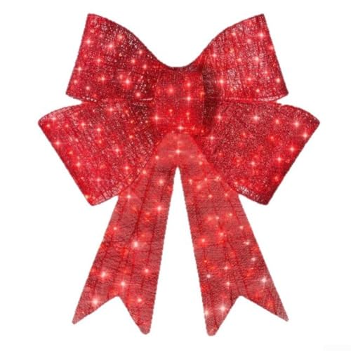 Honseadek Large 24 Inch Pre-Lit Christmas Bow with Bright LED Lights, Weather-Resistant Outdoor Holiday Decoration for Yard & Porch