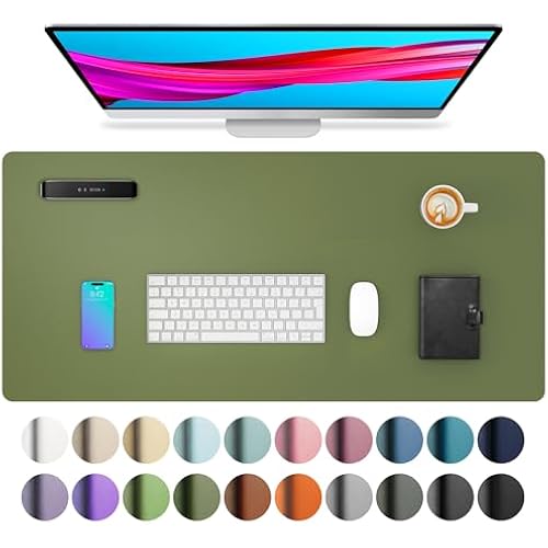 Aothia Desk Protector Mat, Mouse Pad, Non-Slip Waterproof PU Leather Desk Blotter, Laptop, Writing for Office and Home (23.6" x 13.7", Olive Green)