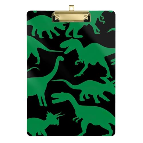 かわいい恐竜 グリーン ブラック クリップボード プラスチック 目立たない金属製クリップ付き オフィス用品用 12.5インチ x 9インチ