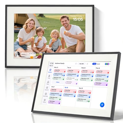 Calendrier Numérique, 10,1'' Wi-Fi Calendrier Digital avec Écran Tactile, Planificateur Familial avec Support Mural, 1280 x 800 HD, 32 Go de Stockage, Digital Calendar...