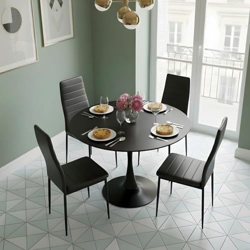 GOKHOMX Ensemble Table à Manger Ronde 90 cm avec 4 Chaises, Ensemble Table et Chaises Salle a Manger, Style Moderne, pour Petit Espace Cuisine, Salle à Manger, Salon...