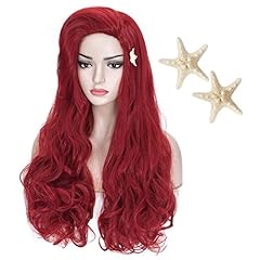 Red Mermaid Wigs with Starfish Hair Clips-1 - Adult