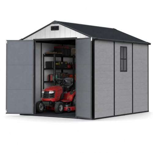 Image of Devoko 8 x 10 FT Resin Storage Shed with Floor, Outdoor Plastic Tool Shed