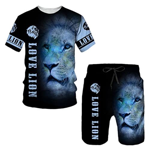 Ensemble T-shirt lion féroce 3D et short homme coupe ample 4XL