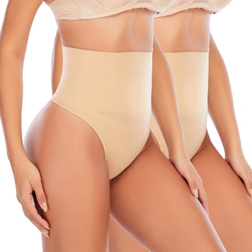 Image of Werena Thong Shapewear for Women Tummy Control Seamless High Waist Body Shaper Underwear Shaping Panties