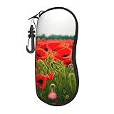 MGGAklp Caja protectora portátil para gafas con estampado de flores de amapola y pétalos vívidos para hombres y mujeres con clip para cinturón