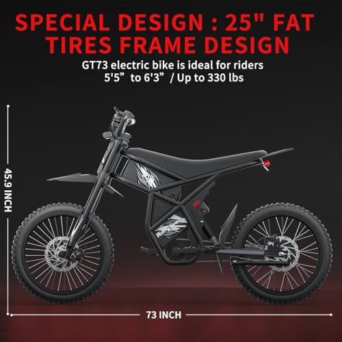 Image of GT73 / GT54 Electric Dirt Bike for Adults Teens - 3000W / 2500W Motor 50 /37 MPH High-Speed, 25 inch /14 inch Fat Tires & Dual Removable Battery(60V /48V) | All-Terrain Off-Road eBike for Snow, Sand