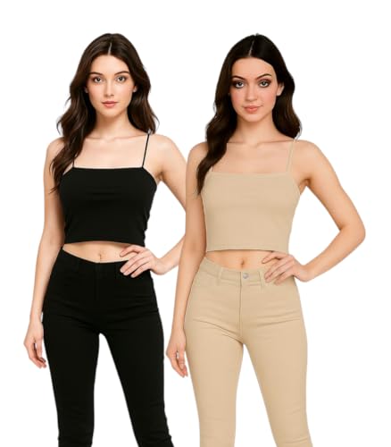 Image of Women's Seamless Long Crop Top Combo | Lightly Padded Smooth Stretchable Camisole Bra for Daily Comfort & Support | Pack of 2
