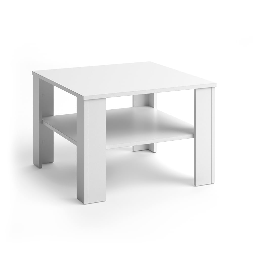 Vicco Couchtisch Homer, Weiß, 60 x 60 cm, zur Aufbewahrung von Zeitschriften und Fernbedienungen