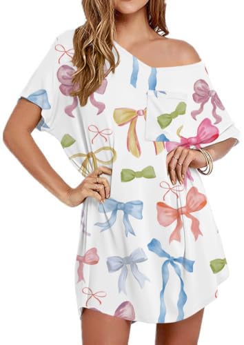 Image of Ekouaer Womens Tshirt Nightgown Cotton V Neck Sleepshirts Comfy Casual Nightshirt for Women