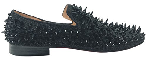 Justar Men's Leather Spikes Loafers Studded Dress Shoes Slip-on Flats Long Rivet Party Shoes2