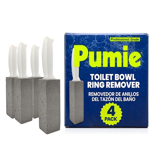Image of PUMIE Pumice Stone Toilet Bowl Cleaner (4-Pack) - Toilet Pumice Stone with Handle - Heavy Duty Scouring Stick for Rings, Bowls, Hard Water Stains, Lime, Rust, Sink - Includes Handle for Easy Use