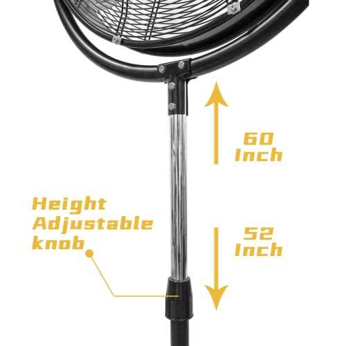 Hicfm 4300 Cfm 20 Inch High Velocity Pedestal Fan With Powerful 1/5 Motor, 6 Foot Power Cord, 180 Degree Tilting Drum Head, 3-Speeds Control, Commercial Or Industrial - Ul Safety Listed #TOP3