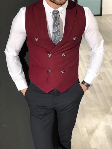 Mens Suit Vest Double Breasted Business Vest Slim Fit Prom Formal Waistcoat Vests for Wedding3