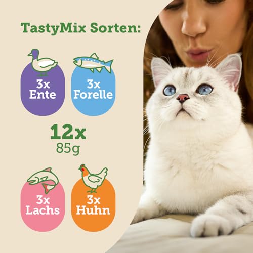 MERA Cats Nature Adult Tasty Mix Premium Katzenfutter Nass 12x85g | ohne Zucker und Getreide | Adult Katzen Nassfutter hoher Fleischanteil | Vorteilspack