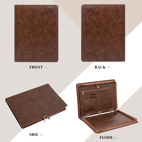 Professional 3-Ring Portfolio Organizer A4 Padfolio with Zipper, Premium PU Leather Business Planner Folder for Resume, Interview, Office, and Travel – Dark Brown by Generic - Image 8