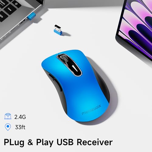 Image of memzuoix 2.4G Portable Wireless Mouse, 1400 DPI Mobile Optical Cordless Mice with USB Receiver for Computer, Laptop, PC, Desktop, MacBook, 5 Buttons, Blue