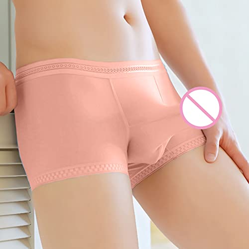 Roupa íntima masculina respirável legal translúcida cueca masculina com bolsa, Laranja, GG