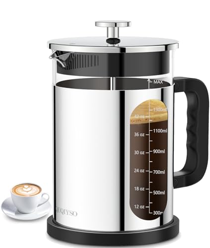 QUQIYSO French Press Coffee Maker 51oz 304 Stainless Steel French Press with 4 Filter, Borosilicate Glass Coffee Press
