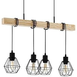 Lampara Industrial Bauhaus EGLO Lámpara colgante TOWNSHEND 5, lámpara de suspensión vintage con 4 bombillas de estilo industrial, lámpara colgada de acero y madera, color negro, marrón, casquillo E27