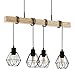 EGLO Lampada a sospensione Townshend 5, plafoniera dal design vintage, industriale e retrò a quattro punti luce, acciaio e legno, E27