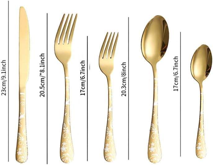 Image of aDai Premium 20 Piece Stainless Steel Cutlery Set | Floral Handle | Includes Spoon Fork Knife Teaspoon | Perfect for Corporate Gifting (Gold)