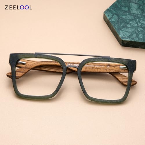 Image of Zeelool Retro Aviator Glasses For Men, Acetate Frame Eyeglasses with Wooden Temples and Spring Hinges Pascal ZJGX642196