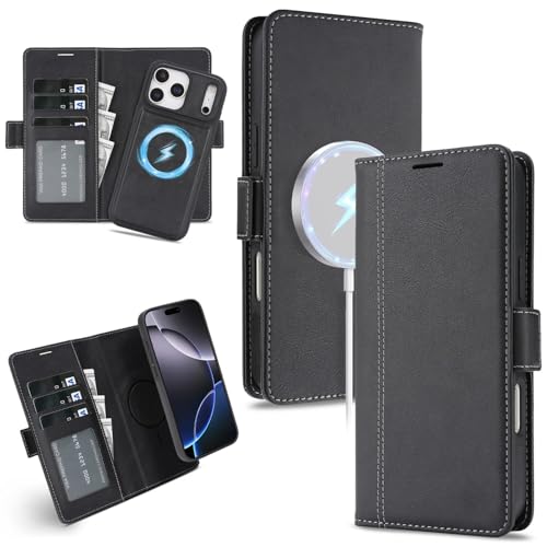 Étui en cuir iPhone 17 noir avec rabat magnétique haute protection