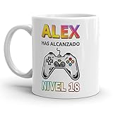 Zumo Digital Taza Gamer Personalizada Regalos de Cumpleaños Para Jugones Nivel Alcanzado, Cerámica 330ml (Blanco)