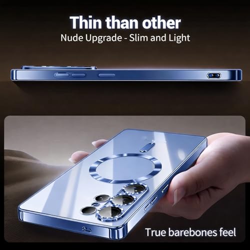 Image of VONZEE Clear Logo Electroplating Transparent Case for Samsung Galaxy S26 Ultra 5G, Magnetic Plating [Support for MagSafe Charger] Electroplate TPU Cover- Sierra Blue